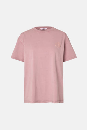 T-shirt rose d'ENVII avec imprimé abstrait subtil sur la poitrine et col rond.