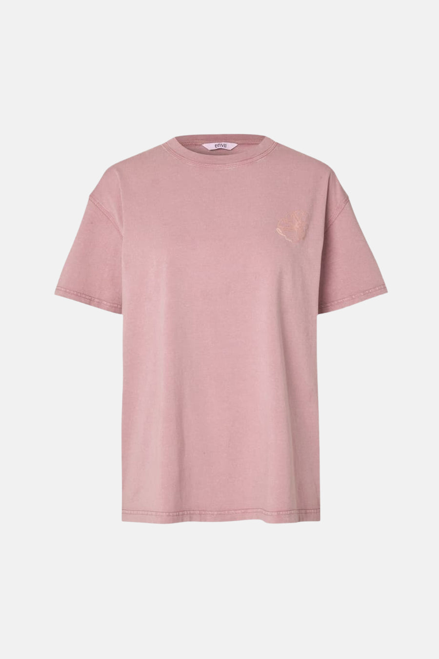 T-shirt rose d'ENVII avec imprimé abstrait subtil sur la poitrine et col rond.
