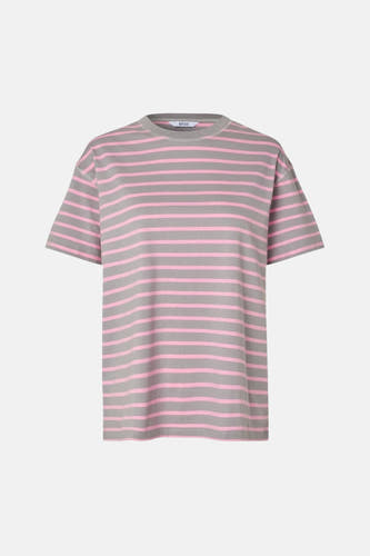 T-shirt multicolore d'ENVII, avec des rayures roses horizontales et des manches courtes.