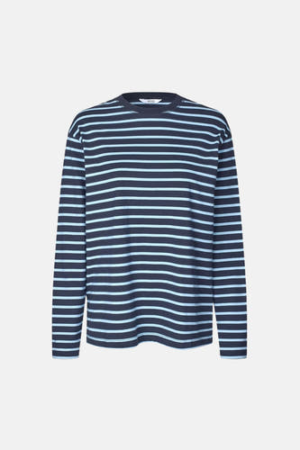 T-shirt à manches longues rayé bleu d'ENVII, avec col rond et rayures horizontales.