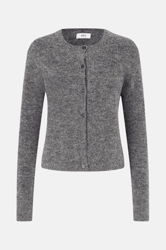 Cardigan gris d'ENVII, tricoté avec un col rond et une fermeture à boutons.