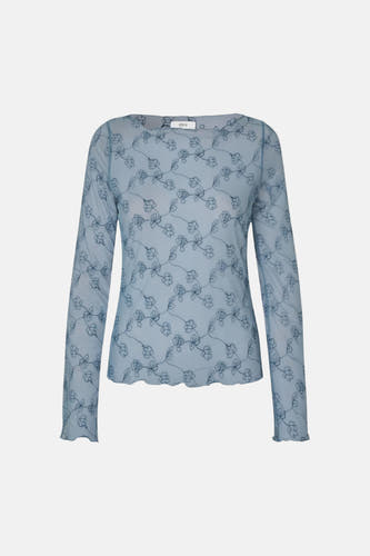 Chemisier bleu à manches longues d'ENVII, avec un motif floral subtil.