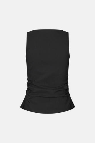 Haut noire ENVII, avec détails drapés sur les côtés, sans manches et un décolleté droit.