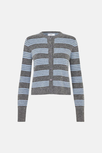 Gilet gris d'ENVII avec des rayures horizontales bleu clair et une fermeture à boutons.