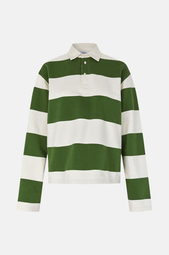 Polo vert de man longues man ENVIIII, avec des larg larg larges et et boutons.