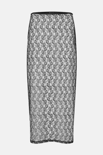 Longue jupe noire d'ENVII, avec un motif de dentelle floral détaillé et une coupe élégante et droite.