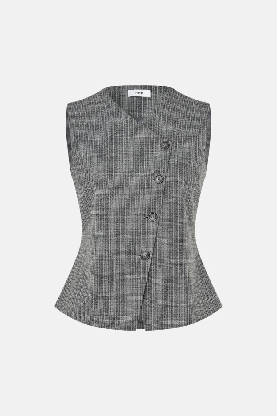 Gilet gris d'ENVII avec fermeture à boutons et une coupe ajustée.