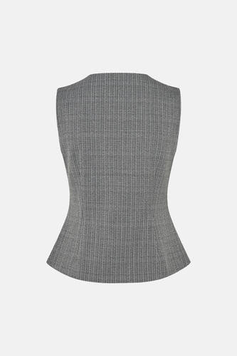 Blazer grise d'ENVII avec une texture finement tissée, une coupe ajustée et un motif uni, vue de dos.