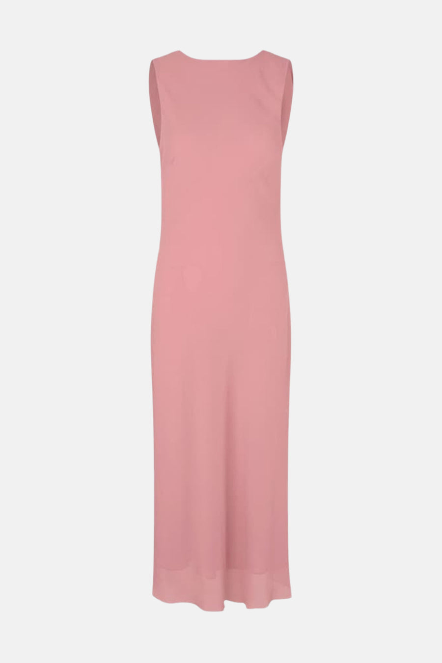 Robe sans manches rose d'ENVII avec encolure bateau, coupe droite et ourlet légèrement transparent.