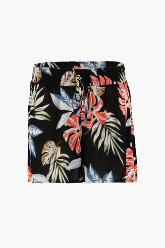 Short noir de HAILYS, avec un motif de fleurs et de feuilles colorées, le dos est visible.