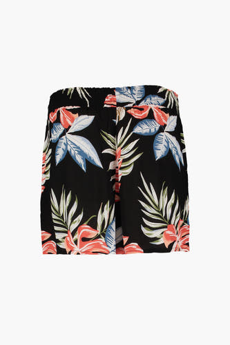 Zwarte short van HAILYS, met kleurrijke bloemen en bladeren patroon, achterkant zichtbaar.
