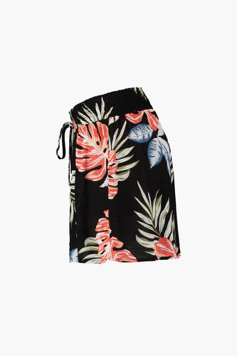Short noir de HAILYS avec imprimé tropical feuilles et couleurs, en couleur cord en vue.