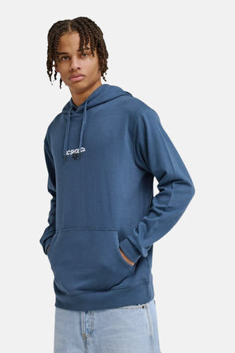 Sweat à capuche bleu de DC SHOES, avec logo blanc sur la poitrine et une poche kangourou.