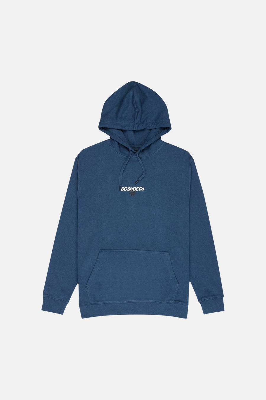 Sweat à capuche bleu de DC SHOES, avec une poche kangourou et un logo blanc sur la poitrine.