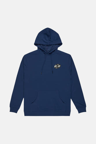 Pull-over bleu avec capuche de DC SHOES, logo sur la poitrine et poche kangourou.