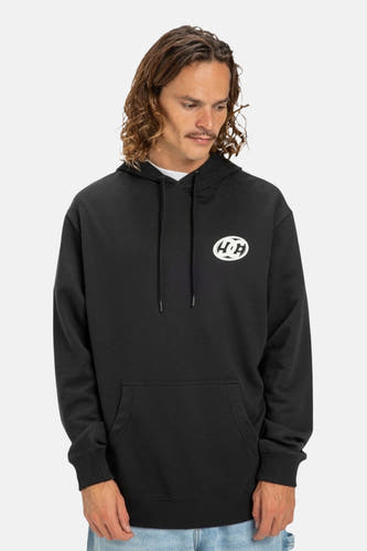 Gilet noir avec capuche de DC SHOES, avec imprimé ovale blanc sur la poitrine et des cordons.
