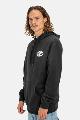 Gilet noir avec capuche de DC SHOES, doté d'un logo rond blanc sur la poitrine, d'une poche à l'avant.
