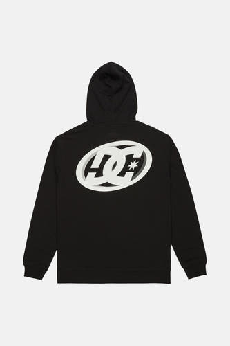 Gilet noir avec capuche de DC SHOES, doté d'un grand logo ovale sur le dos.
