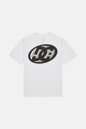 T-shirt blanc à manches courtes de DC SHOES, avec un grand logo ovale sur le dos.