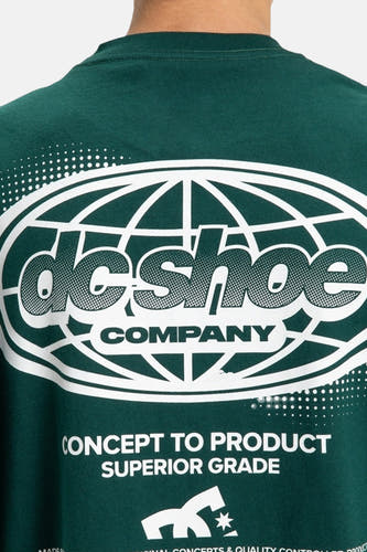 T-shirt vert avec manches courtes de DC SHOES, avec un grand logo blanc imprimé sur le dos.