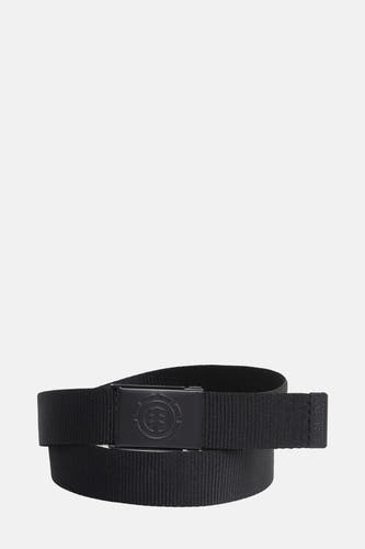 Ceinture noire d'ELEMENT, avec logo de marque sur la boucle et nom de marque sur la boucle de ceinture.