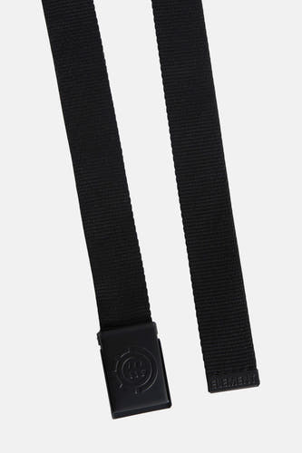 Ceinture noire ELEMENT, avec une boucle métallique portant le logo de la marque et le mot 'ELEMENT' à l'extrémité.