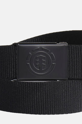 Ceinture noire d'ELEMENT, ornée d'une boucle rectangulaire avec un logo.
