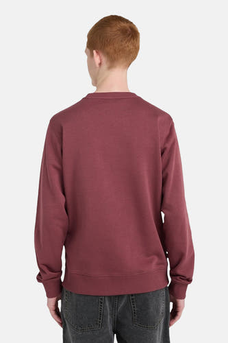 Roze sweater met ronde hals van ELEMENT, gezien van achteren, gecombineerd met een grijze jeans.