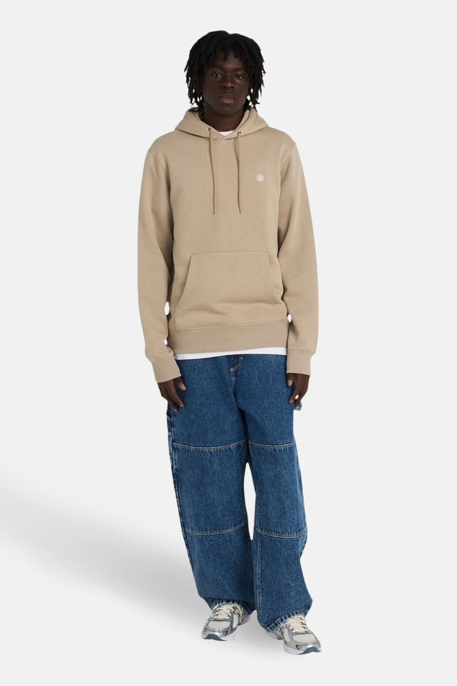 Gilet beige avec capuche d'ELEMENT, avec des cordons de serrage et une poche à l'avant.