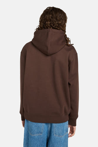 Gilet marron d'ELEMENT, vu de derrière, avec capuche et bordures côtelées.