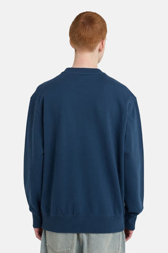 Blauwe sweater met ronde hals van ELEMENT, rug aanzicht.