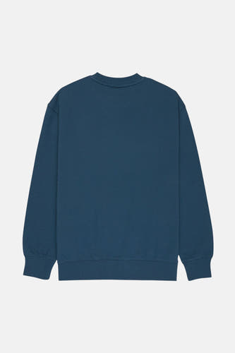 Pull-over bleu avec col rond d'ELEMENT, couleur unie et manches longues, vu de l'arrière.