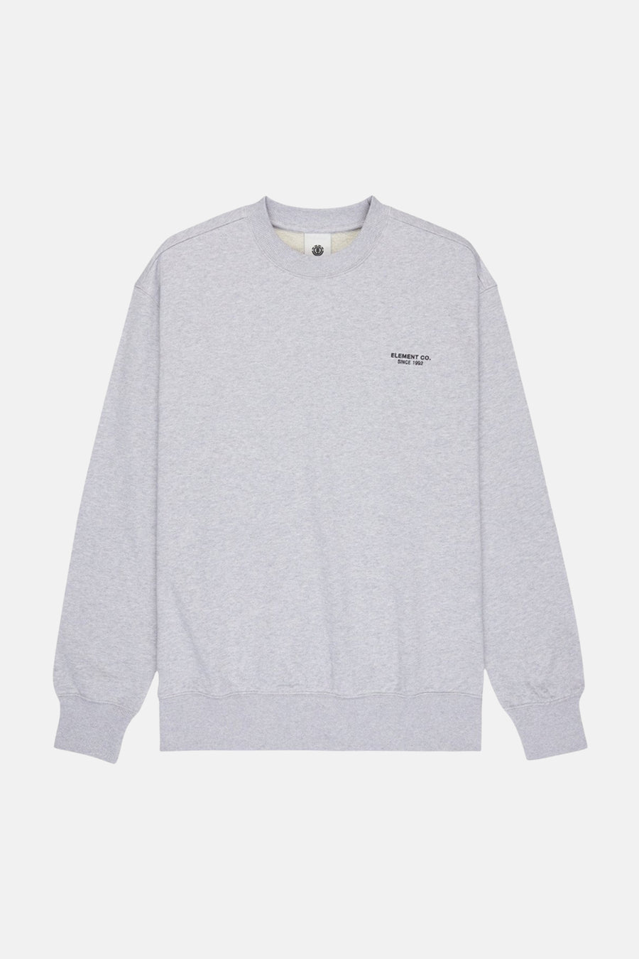 Sweat-shirt gris d'ELEMENT, avec un col rond et un texte discret sur la poitrine.