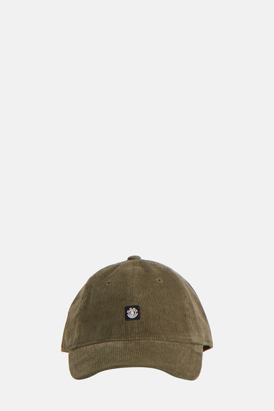 Casquette verte d'ELEMENT avec un petit logo de marque sur l'avant et une texture en velours côtelé.