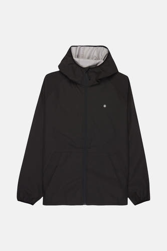 Manteaux de pluie noirs d'ELEMENT, avec capuchon et un petit logo sur la poitrine.