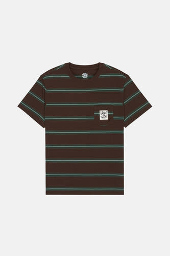 T-shirt marron à manches courtes d'ELEMENT, avec des rayures et une poche poitrse un logo.