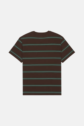 T-shirt brun à manches courtes d'ELEMENT, avec un motif rayé en bleu et blanc.