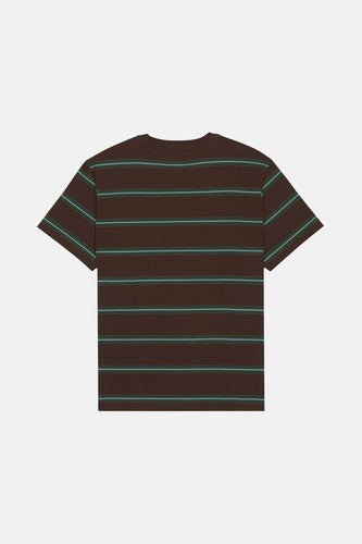 Bruin gestreept T-shirt.
