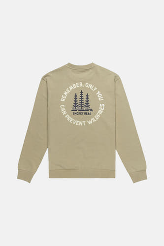 Pull vert à col rond de ELEMENT, avec une image ronde de Smokey Bear au dos.