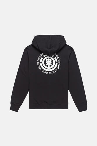 Gilet noir avec capuche d'ELEMENT, avec une impression blanche sur le dos.