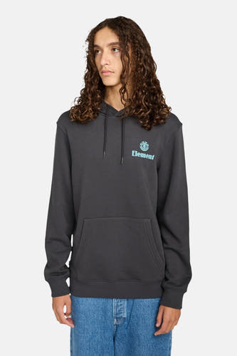 Pull-over noir avec capuche d'Element, avec logo bleu sur la poitrine et poches kangourou.