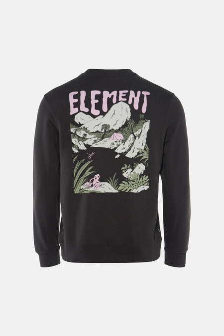 Sweat-shirt noir à col rond de ELEMENT, avec un imprimé graphique d'un paysage dans le dos.