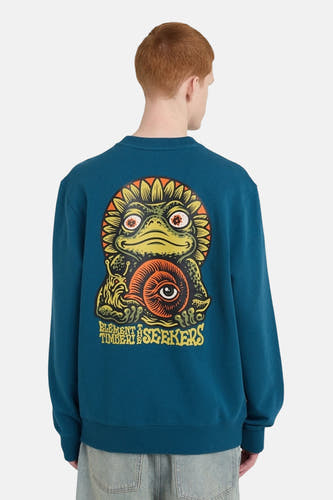 Gilet bleu avec col rond d'ELEMENT, avec une impression frappante d'une grenouille et d'un escargot sur le dos.