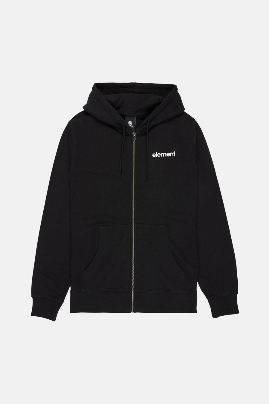 Gilet noir d'ELEMENT, avec fermeture à glissière longue, capuche et deux poches avant.