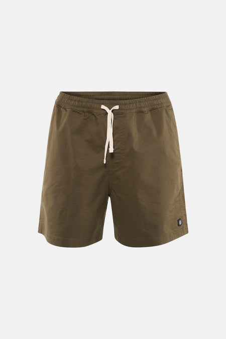 Short en twill de couleur kaki de ELEMENT avec taille élastique et poche passepoilée à l'arrière, dotée d'une étiquette de marque.