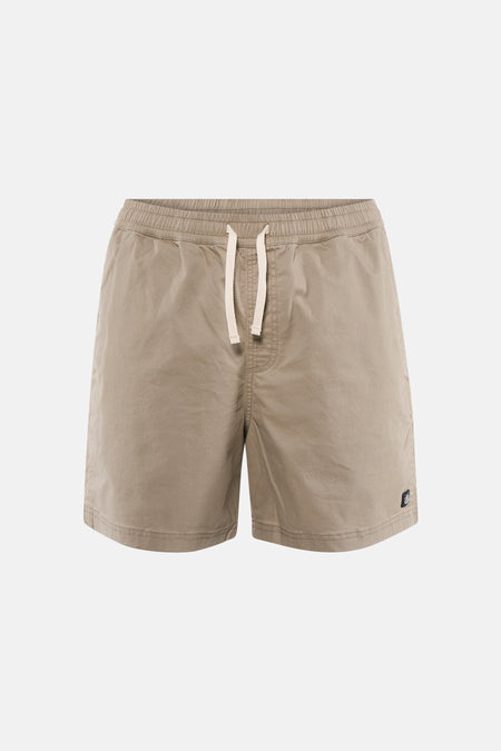 Short beige d'ELEMENT avec taille élastique, une poche arrière avec étiquette de marque et sergé de coton.