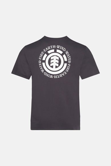 T-shirt gris à manches courtes d'ELEMENT, avec un logo blanc sur le dos.
