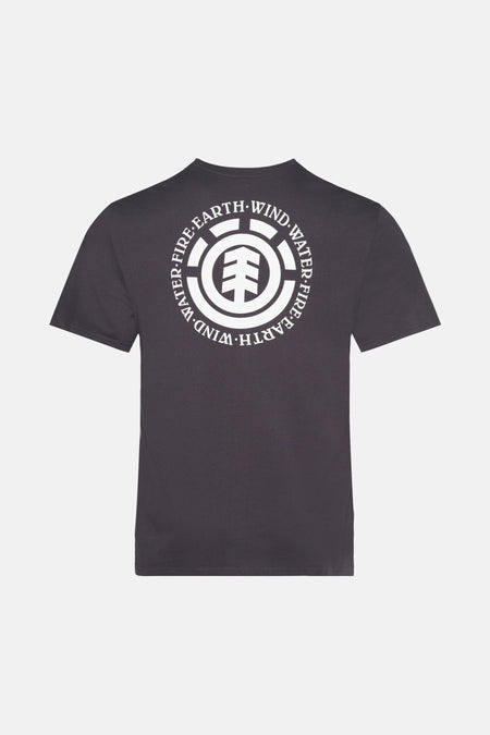 T-shirt gris à manches courtes d'ELEMENT, avec un logo blanc sur le dos.