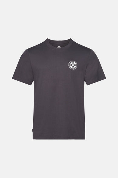 T-shirt gris à manches courtes d'ELEMENT, avec un logo rond sur la poitrine.