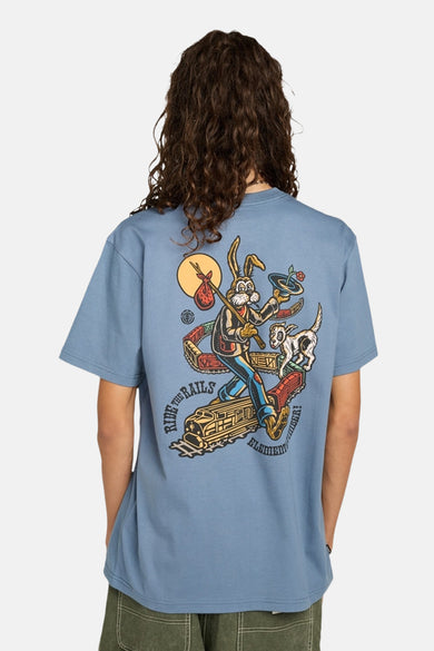 T-shirt bleu à manches courtes d'ELEMENT, avec une impression de dessin animé sur le dos.
